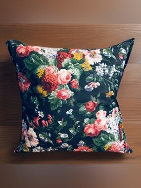 Vintage Ralph Lauren Home ISADORA DECORATIVE PILLOW Black FLORALS Cossette 19”